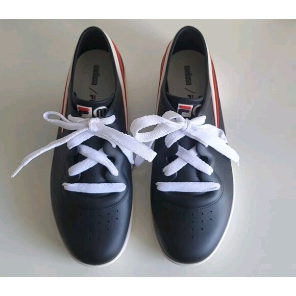 Melissa X Fila Women's Ruber Black Lace-up Jelly Red Stripe Sneakers Size 7 - Picture 2 of 13